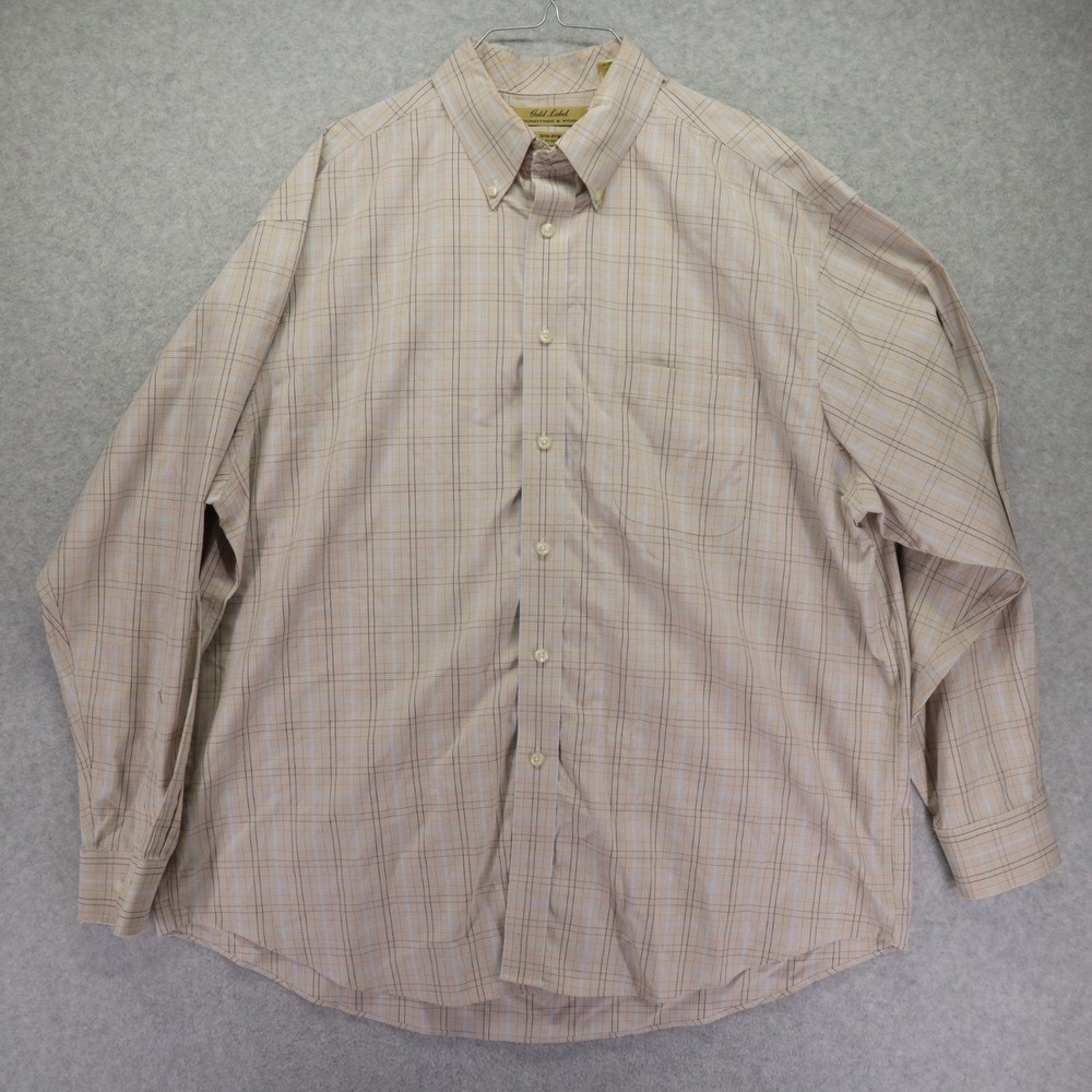 Roundtree & Yorke Shirt Mens XL Gold Label Perfect Performance Button Up Plaid
